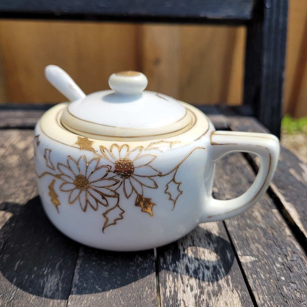 Vintage Porcelain Condiment Jar Gold Hand Painted Nippon